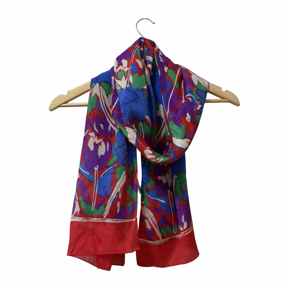 Vintage Echo Nordstrom Colorful Botanical Print Silk Scarf Made In Japan Retro